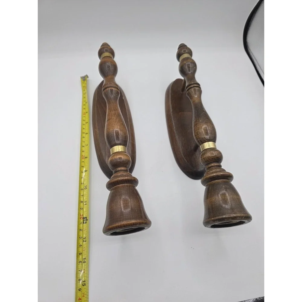 Pair Of Vintage Wooden Wall Mounted  Tappered Candlestick Holders